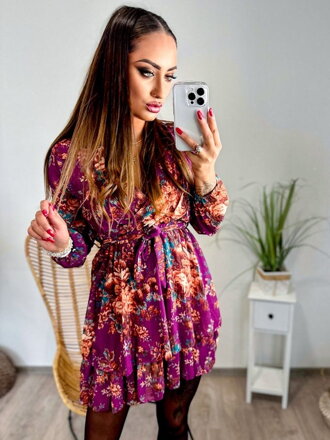 Dámské šaty s květinovým vzorem fialové 