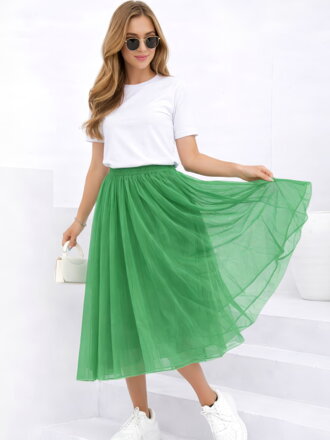 Tylová dámská midi sukně v zelené barvě