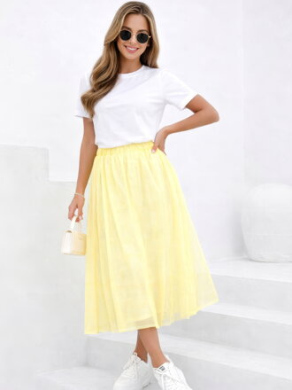 Dámská tylová midi sukně ve žluté barvě 