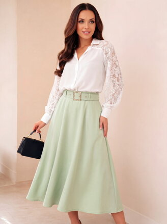 Dámská elegantní midi pistáciová sukně