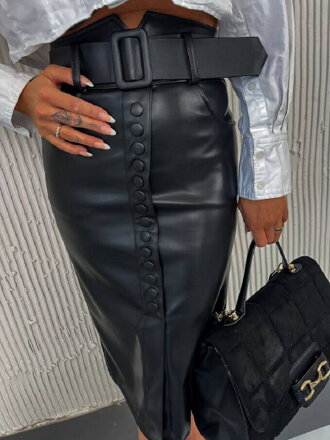 Kožená pouzdrová sukně v černé barvě 