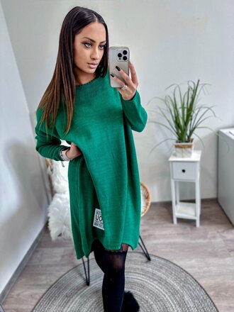 Pohodlný dámský oversize svetr zelený 
