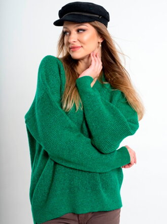 Dámský svetr s výstřihem ELIF v zelené barvě