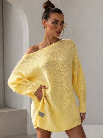 Prodloužený pletený svetr SW06-20 žlutý