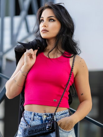 Vrúbkovaný dámsky croptop LOLLY hotpink