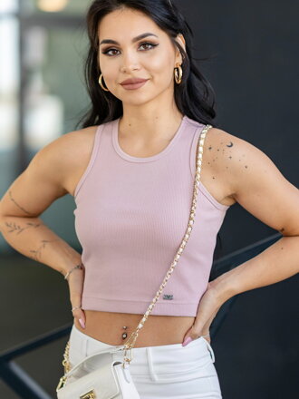 Dámský VSB vroubkovaný croptop LOLLY powder pink 