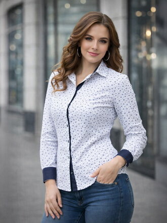 Bílá vzorovaná dámská košile Slim Fit VS-DK1869