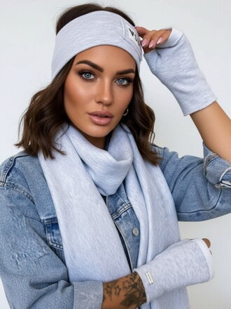 Teplákový VSB set šála + čelenka + rukavice šedá