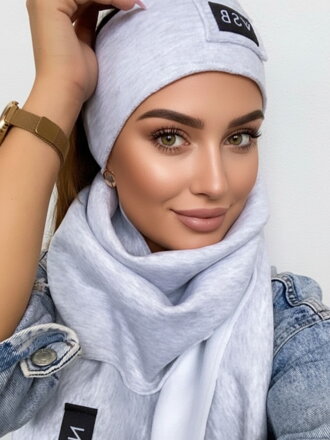 Luxusní teplákový VSB set šála + čelenka šedá s černou