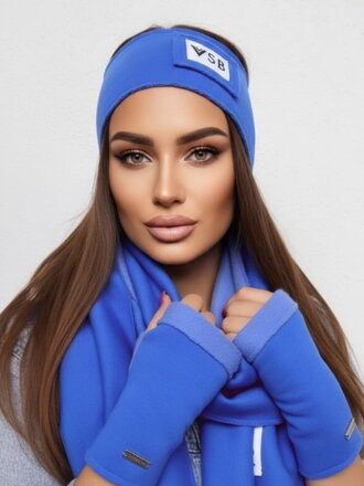 Teplákový VSB set šála + čelenka + rukavice modrá