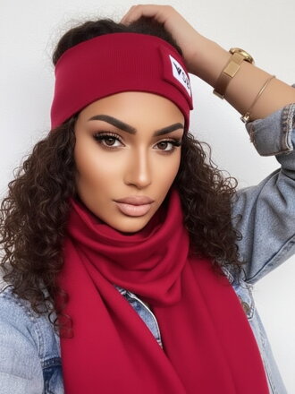 Luxusní teplákový VSB set šála + čelenka bordó