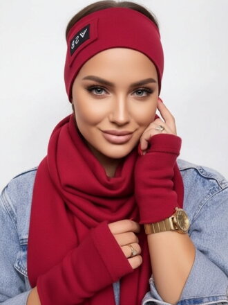 Teplákový VSB set šála + čelenka + rukavice bordó