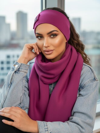 Luxusní tepláková VSB set šála + čelenka švestková