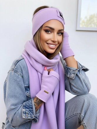 Teplákový VSB set šála + čelenka + rukavice lila fialová