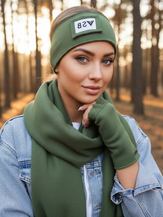 Luxusní teplákový VSB set šála + čelenka olivová