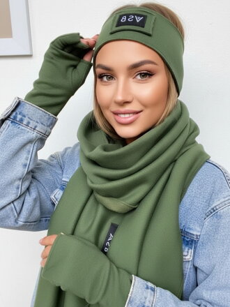 Teplákový VSB set šála + čelenka + rukavice olivová