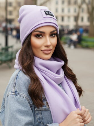 Luxusní teplákový VSB set šála + čepice lila fialová