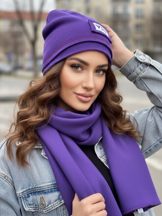 Luxusní teplákový VSB set šála + čepice fialová