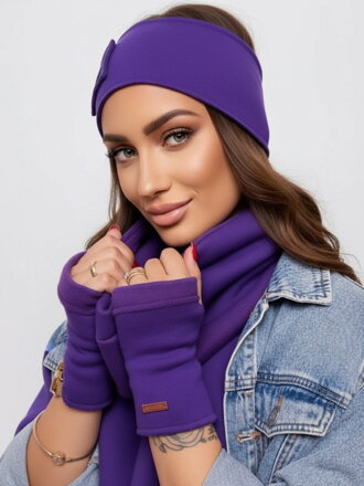 Teplákový VSB set šála + čelenka + rukavice fialová