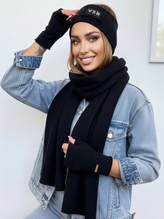 Teplákový VSB set šála + čelenka + rukavice černá