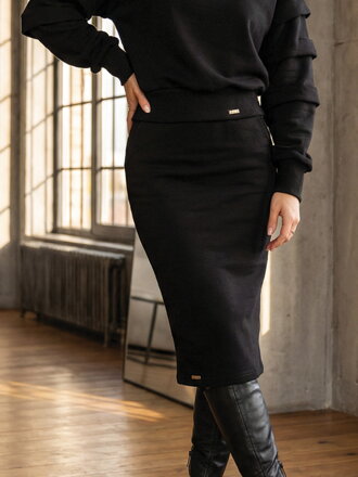 Tepláková sukně s rozparkem ELIZABETH černá