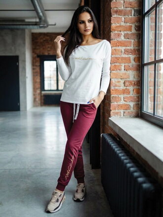 Dámská tepláková souprava VSB11 bordó + bílá