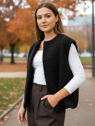 Dámská černá teplá vesta bez zapínání