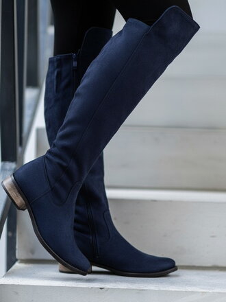 Vysoké kozačky nad kolena z pravé kůže Ema 040 tmavě modrá