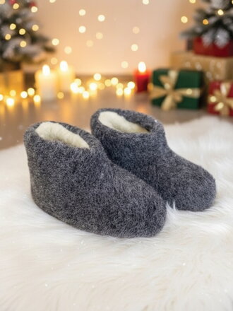 Kotníkové nízké papuče z ovčí vlny teploučké model 104 šedé