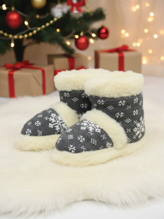 Úžasné papuče s ovčí vlnou model 48 šedé vysoké