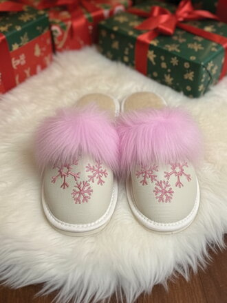 Dámské kožené papuče růžová vločka- model 21