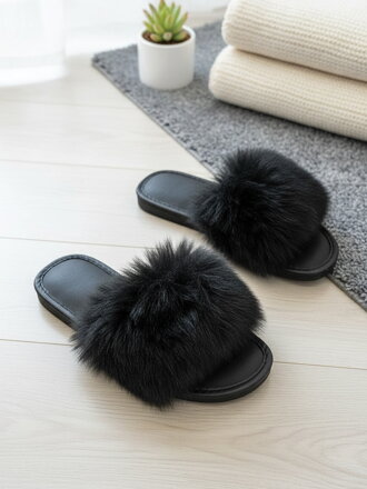 Huňaté papuče Model 55 černé s kožešinou
