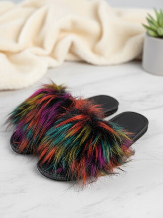 Barevné dámské papuče s kožešinkou Model 54