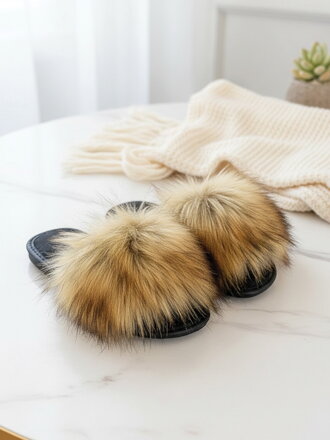 Huňaté papuče hnědé Model 52 dámské s kožešinou