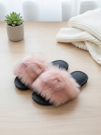 Huňaté papuče Model 53 růžové s kožešinou