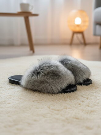 Huňaté papuče Model 51 šedá kožešina