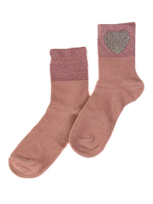 Dětské ponožky v růžové barvě se stříbrným srdíčkem