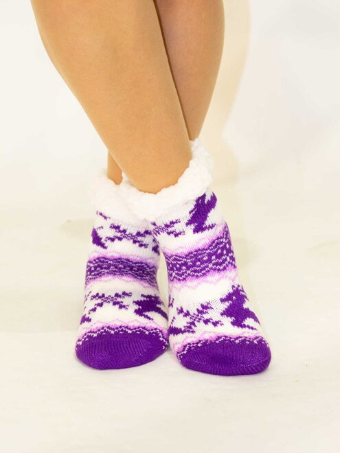 Úžasné dívčí teplé ponožky Sobík fialovo-bílé