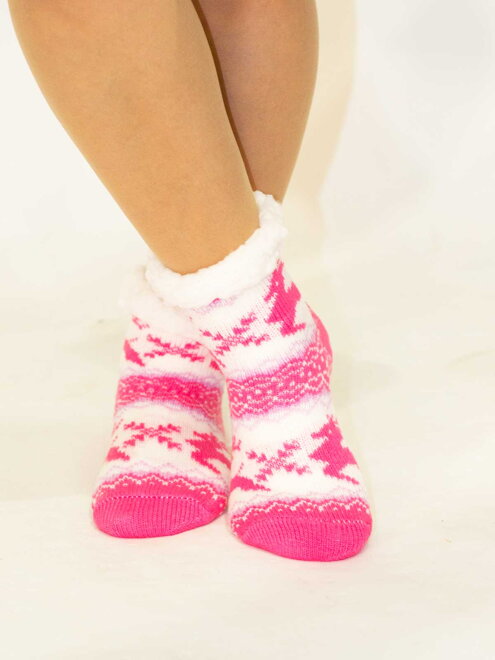 Úžasné dívčí teplé ponožky Sobík růžovo-bílé