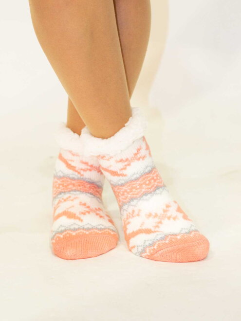 Úžasné dětské teplé ponožky Sobík broskvově-bílé