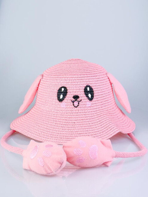 Dětský roztomilý klobouk v růžové barvě s hravými oušky G-18