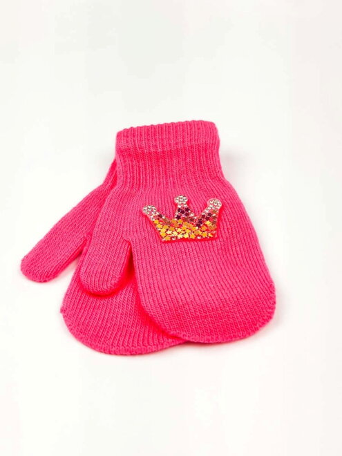 Pletené rukavice s KORUNKOU v růžové barvě