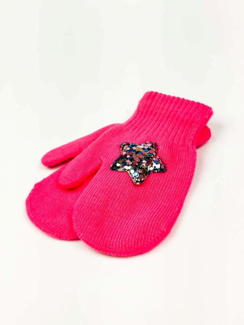 Jednobarevné dívčí rukavice HVĚZDA růžové