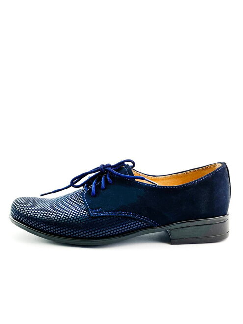 Chlapecké dětské společenské kožené boty 99A modré nubuk vzor