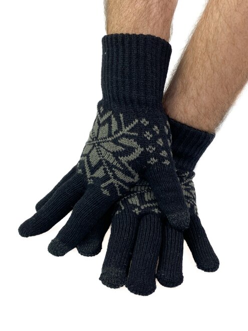 Pánské pletené rukavice černé s vločkou