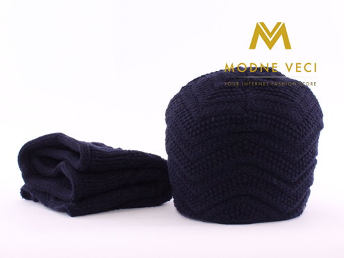 Pánský set čepice + nákrčník tmavě-modrý Alex 12