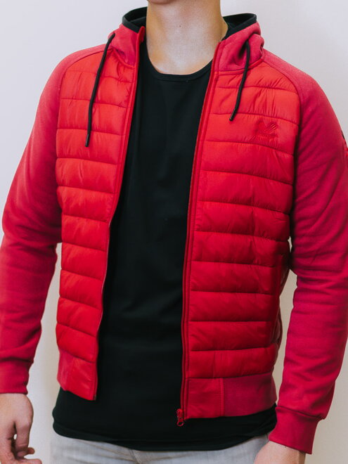 Pánská přechodná bunda na zip v červené barvě s kapucí