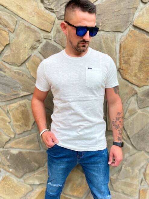 Pánské tričko krátký rukáv s ozdobnou kapsou bílé