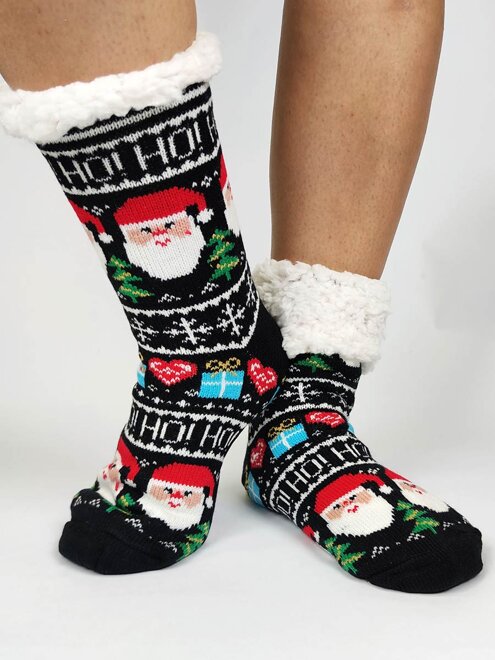 Vánoční termo ponožky 20-01 černé Mikuláš