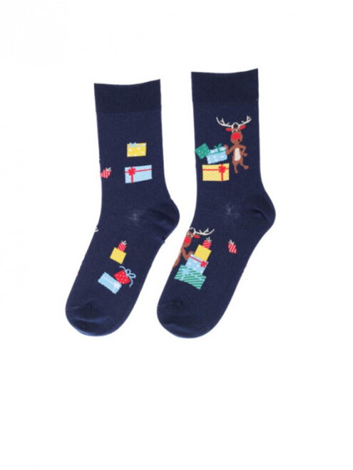 Veselé vánoční ponožky se sobem a dárkem WOLA